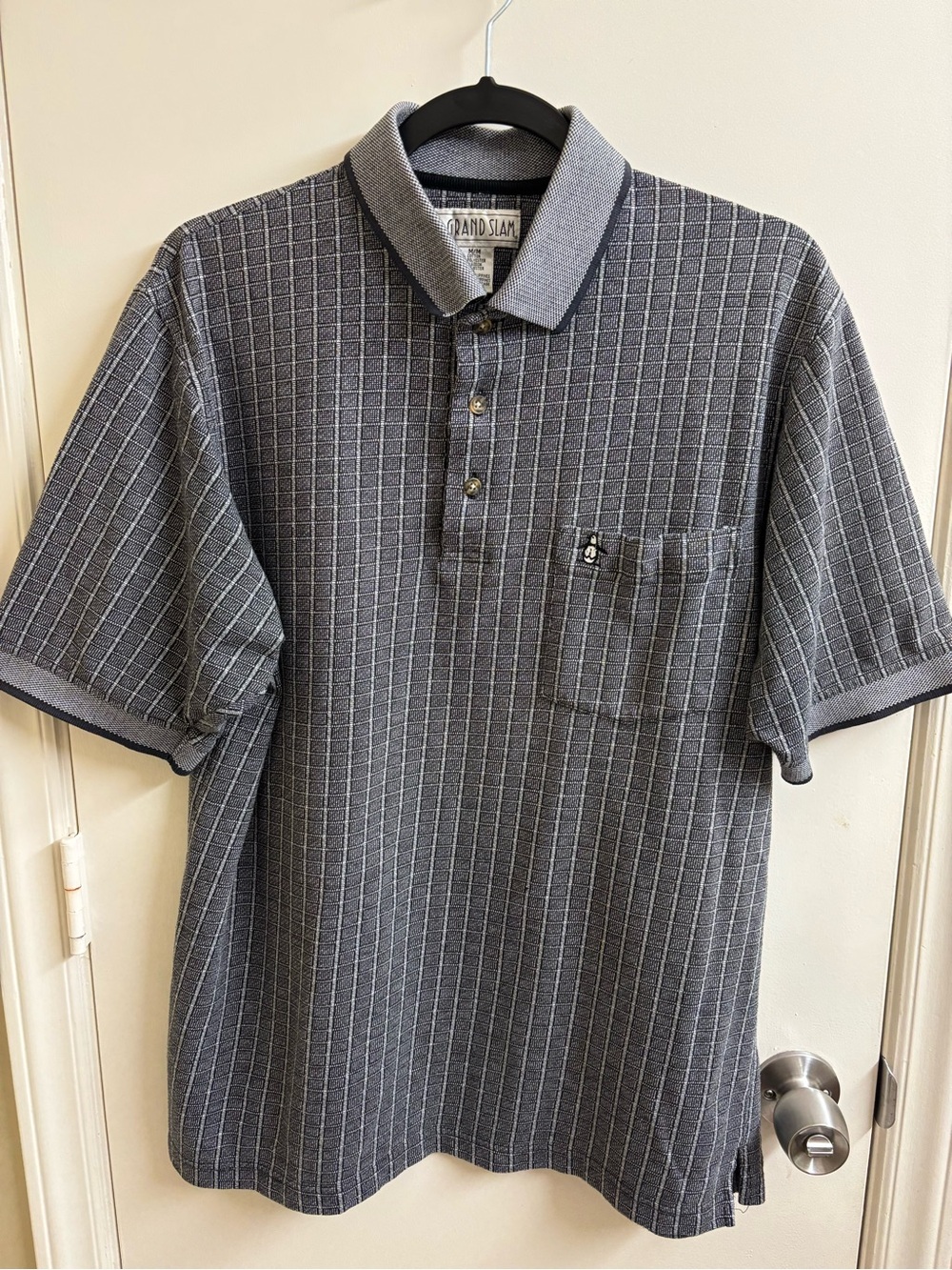 Vintage Grand Slam Penguin Golf Polo Shirt Mens Medium Gray Pocket